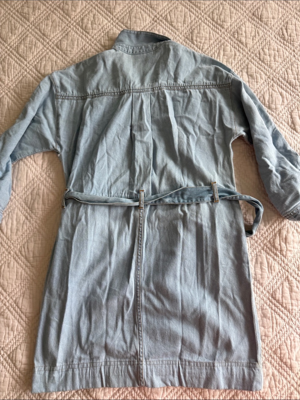 LACOSTE Light Blue Denim Belted Dress with Collar Sz 36 Long Sleeves Denim Mini - Picture 10 of 10